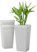 Outsunny 22.8 Inch Tall Planters for Outdoor Plants, Set of 3 Plastic Flower Pots with Stone Finish and Wheels, Stackable Tapered Planters with Drainage Hole for Indoor Plants, Front Porch, White