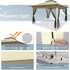 COBIZI 12x12 Pop up Gazebo on Clearance with Mosquito Netting & Sandbags, Outdoor Canopy Tent with 4 Ropes 8 Stakes & Portable Carrying Bag, Patio Portable Gazebo for Garden Backyard & Lawn, Beige