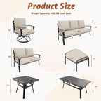 HOMREST Outdoor Couch Aluminum Patio Furniture Sofa, 3-Seat All-Weather Metal Outdoor Patio Furniture with Cushions, Beige