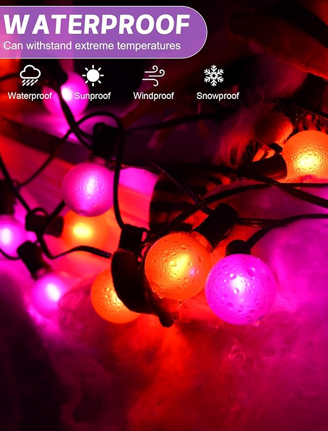 Indoor String Lights, 25 ft Halloween G40 LED Globe Lights, Orange and Purple
