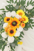 Artificial Flowers Wedding Arch Swag Kit, 3-Piece with White Chiffon Drape