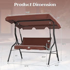 Tangkula 3 Person Porch Swing, Patio Swing with Removable Cushion & Powder-Coated Steel Frame, Outdoor Swing with Canopy for Porch, Backyard, Garden, Balcony (Coffee)