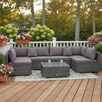 Tangkula 7 Pieces Wicker Patio Furniture Set, All-Weather Outdoor Rattan Sectional Sofa Set with Cushions & Tempered Glass Coffee Table, Outside Sofa Set for Garden, Lawn, Deck, Backyard (Grey)
