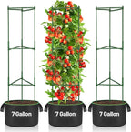 ANPHSIN 3 Sets Tomato Cages with 7 gal Grow Bags - 47'' Stable Plant Garden Planters, Flexible Vegetable Trellis for Balcony Deck Yard Tomatoes Peppers Eggplants Flowers