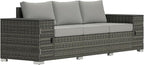 Outsunny 3 Seater Wicker Sofa with 2 Storage Side Tables and Thickened Cushions, Rattan Outdoor Patio Sofa with Wide Armrests, Wicker Outdoor Couch for Porch, Garden, Backyard, Gray
