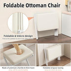 Foldable Foot Stool Ottoman, Modern Foot Rest with Bamboo X Legs & Thick Foam Cushion, Folding Foot Stools Small Padded for Bedroom Living Room, Footstool for Chair Couch (White - White)