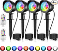MEIKEE 15W RGB Color Changing Landscape Lighting 120V LED Landscape Lights with 4.9ft Cable IP66 Waterproof Outdoor Spot Lights for Garden Path Decoration (4 Pack)