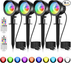 MEIKEE 15W RGB Color Changing Landscape Lighting 120V LED Landscape Lights with 4.9ft Cable IP66 Waterproof Outdoor Spot Lights for Garden Path Decoration (4 Pack)