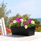3 Pack Metal Railing Planters, 16 Inch Large Rectangular Hanging Flower Pots with Detachable Hooks & Drainage Holes, Fits Rails up to 2.5", Galvanized Iron Window Box for Balcony Garden - Black