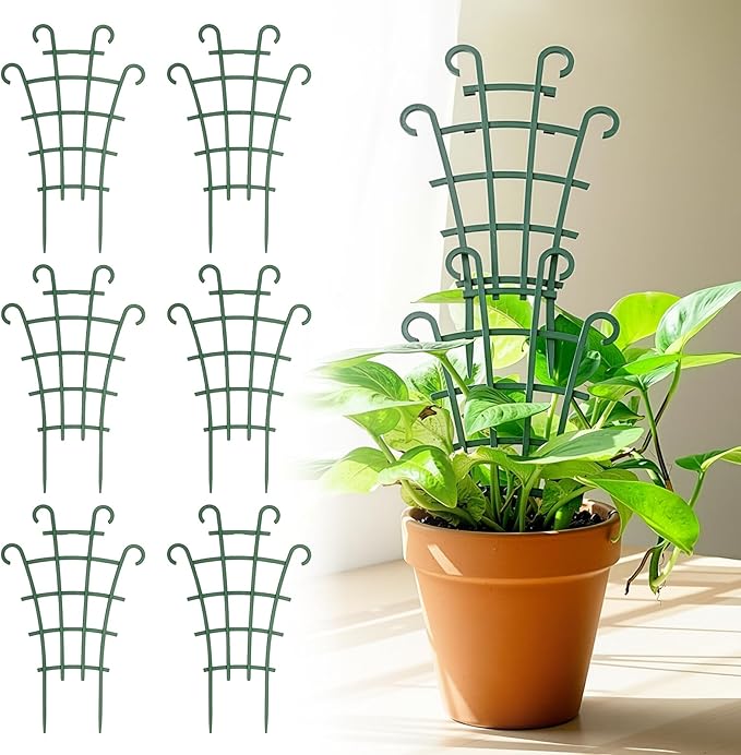 6Pcs Indoor Small Trellis, Trellis for Potted Plants, Plant Support Stakes for Climbing Plants, Stackable Plastic Plant Support for Vine Ivy Pothos Hoya