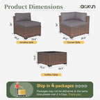 Aoxun 14 Piece Patio Furniture Set Wicker Rattan Patio Conversation Set Outdoor Sectional Sofa Set with Coffee Table and Thickened Cushions, Gray(Waterproof Cover Included)
