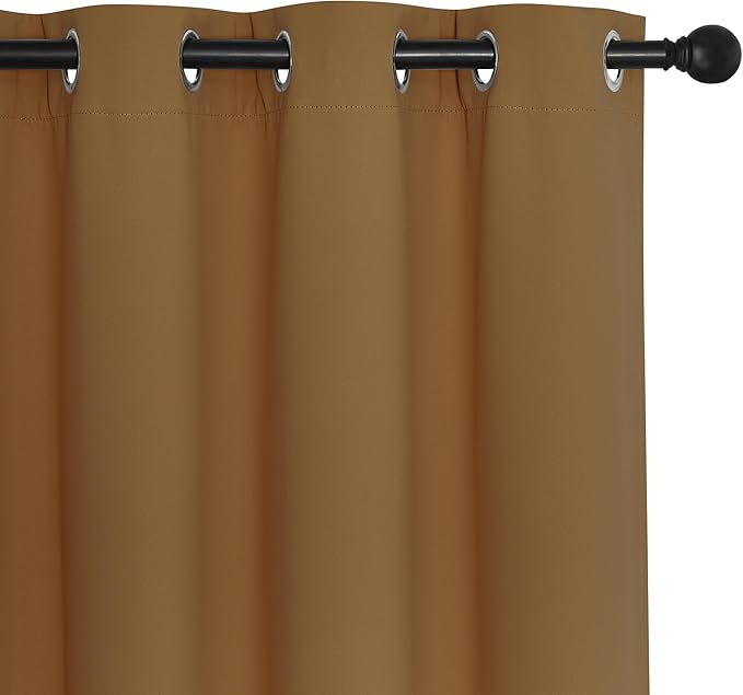 NICETOWN 66 Inch Long Blackout Curtains for Bedroom Living Room, Thermal Insulated Room Darkening Curtains, Light Blocking Blackout Drapes for Bedroom, 66" W x 66" L, 1 Panel, Gold Brown