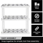 Oskar Heavy Duty Plastic Storage Shelves- for Garage, Kitchen, Bathroom Basement Kids Room, Stackable 3-Tier White, Organizer Rack for Books Shoes, Toys, Pantry, Cleaning and Closet Organization