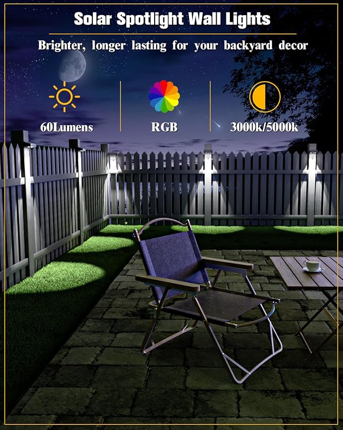 Solar Fence Lights 12 Pack, 50 Lumens Outdoor Fence Solar Lights with 12 Modes RGB Color Glow LED Solar Lights Outdoor Waterproof, Solar Lights for Patio, Backyard, Deck, Fence, Railing.