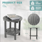 Side Table, 2-Tier Outdoor HDPE End Table, Grey, 17.3 Inch Tall