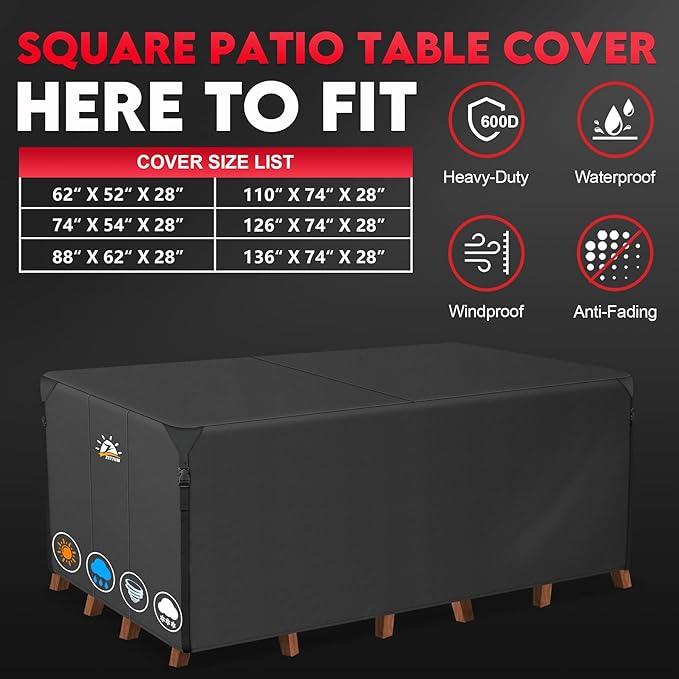 Furniture Set Cover 136 x 74 Inch Black Waterproof 600D Oxford Fabric