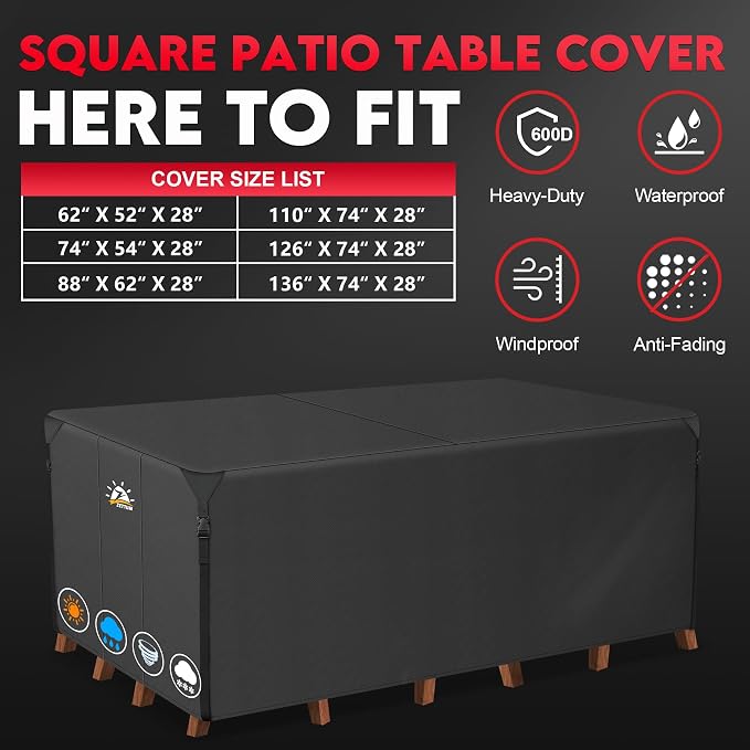 Furniture Set Covers, 88 x 62 x 28 in Rectangular Patio Cover, Black