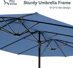 PHI VILLA 15ft Large Patio Umbrellas with Base, Outdoor Double-Sided Rectangle Market Umbrella for Pool Lawn Garden, Haze Blue