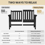 Ciokea 49" Heavy Duty Outdoor Bench, HDPE Weatherproof Porch Benches, Durable 2-Person Garden Benches with 660 Lbs, Waterproof Patio Bench for Outside Balcony Deck Backyard, Black