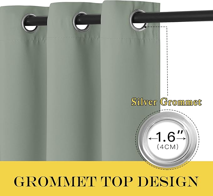 NICETOWN Sliding Door Window Treatment Blackout Patio Door Curtain Panels, Privacy Thermal Drapes for Bedroom Living Room Department with Grommet Top (Sage Green, W66 x L110)