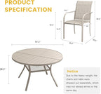 VICLLAX Patio Table and Chair Set of 6, All Weather Metal Round Outdoor Dining Furniture Set-47 Round Outdoor Table and Chairs, Sandshell Tabletop