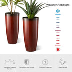 Glitzhome 30" H Oversized Tall Planter, Set of 2 Large Outdoor Planters with Drainage Holes, Gradient Red Faux Ceramic Finish, Large Flower Pots Plastic Plant Pots for Indoor Outdoor Front Door Patio