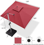 PURPLE LEAF 10' X 12' Patio Umbrella Outdoor Rectangle Umbrella Large Cantilever Umbrella Windproof Offset Heavy Duty Sun for Garden Deck Pool Patio, Terra