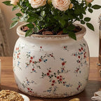 Cottagecore Ceramic Plant Pots, 6.29in French Country Floral Vase & Planters Indoor with Drainage, Distressed Cottage Farmhouse Home Decor for Balcony Bookshelf Table Centerpieces, Gifts for Grandma