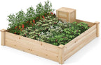 Giantex Raised Garden Bed, 49"x49"x10" Wood Planter Box Kit w/Compost Bin & Open-Ended Bottom for Vegetables, Flowers, Herbs, Fruits, Elevated Square Planting Bed for Patio, Backyard, Garden