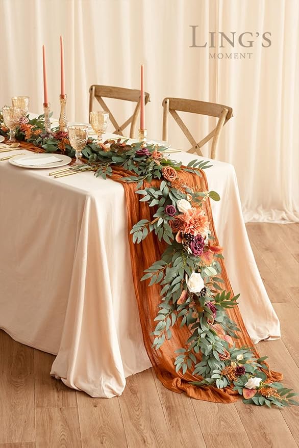 Artificial Flower Garland, 6 Ft Eucalyptus Burnt Orange Silk
