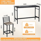 5 Piece Outdoor Patio Bar Set, 54.7" Rectangular Counter Height High Top Bar Tables, 4 Cushioned 41" Bar Stools, Metal Bar Table and Chairs Set for Poolside, Balcony, Backyard, Porch