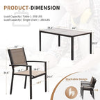 Devoko Patio Dining Set 7 Piece Outdoor Furniture with Rectangular Table and 6 Stackable Chairs Family Conversation Set for Garden Backyard Deck (Brown)
