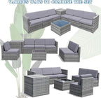 Tangkula 8 PCS Outdoor Patio Furniture Set, Rattan Wicker Sofa Set, Sectional Sofa Couch Conversation Set w/Storage Table and 12 Zippered Cushions for Garden Backyard Poolside (Grey)