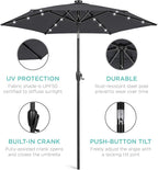 Best Choice Products 7.5ft Outdoor Solar Market Table Patio Umbrella for Deck, Pool w/Tilt, Crank, LED Lights - Gray