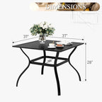 PHI VILLA 37" Patio Table for 4, Metal Outdoor Dining Table with E-Coating, Square Steel Slated Outdoor Table with 1.57" Umbrella Hole for Garden Backyard, Black