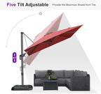 PURPLE LEAF 8 Feet Square Cantilever Umbrella Patio Umbrella with Base Outdoor Umbrella Aluminum Offset with 360-degree Rotation for Garden Deck Pool Patio Terra