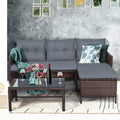 Patio Conversation Set, 3 Piece Grey Wicker L-Shape Sectional