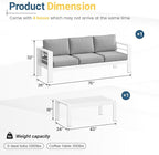 Solaste Aluminum Patio Furniture Set for All Weather, Oversized Metal Outdoor Furniture Set with 27.5" Deep Seating and 3.2" Wide Armrest, Outdoor Patio Sofa with 10" Back Suport Cushion