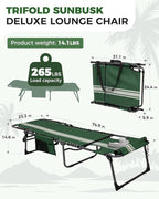 KingCamp Tanning Chair with Face Hole, Lounge Chairs Outdoor Folding Comfy Adjustable 5-Position Lay Flat Foldable Chaise Chaser Lounger for Outside Beach Patio Sun Bathing Pool, Green/White