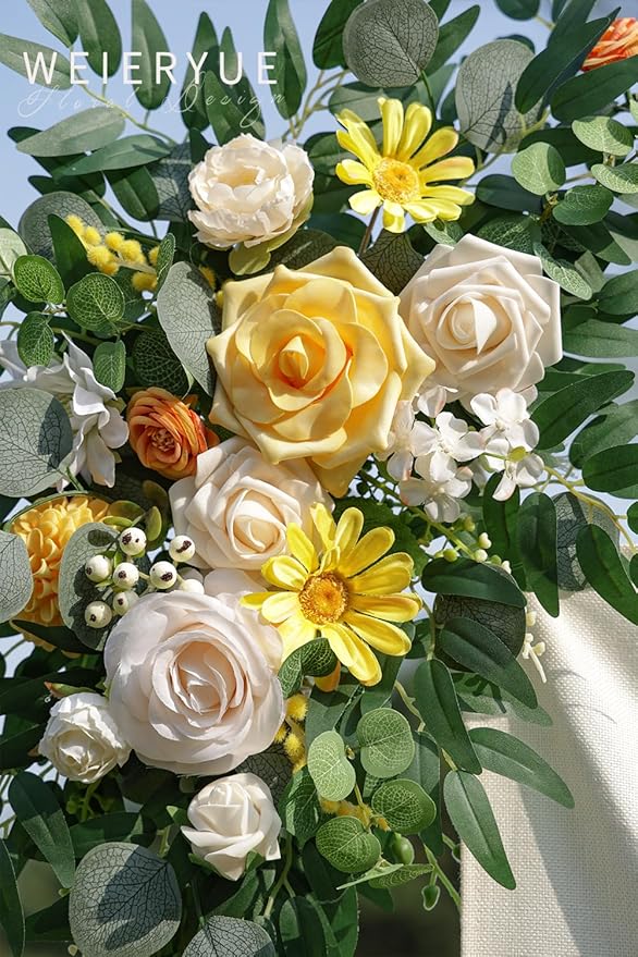 Artificial Flowers Wedding Arch Swag Set, 2 Pieces, Creamy Yellow Silk