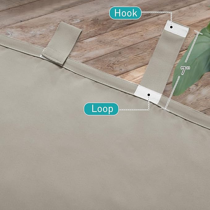 NICETOWN 2 Panels Natural Outdoor Patio Curtainss Waterproof, Detachable Sticky Tab Top Thermal Insulated Privacy Indoor Outdoor Drapes Cold & Heat Block Room Darkening for Pergola, W52 x L108