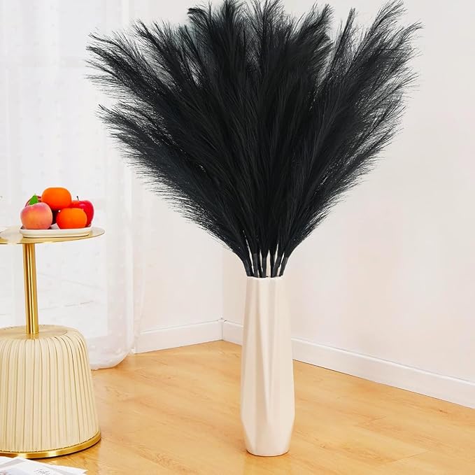 Artificial Pampas Grass Stems, 8 Pack 35 Inch Black Silk Plumes