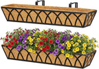 Y&M 30 Inch Window Deck with Coco Liner, Fence Metal Hanging Flower Planter Basket Deck Railing Planter Boxes for Outdoor Garden Lawn, 24" Window Boxes Horse Trough with Coconut Coir Liner,2pcs