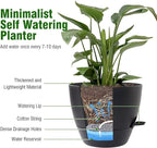 12 inch Large Self Watering Pots, Flower Plant Pots with Multi Mesh Drainage Holes for Indoor Outdoor Garden Plants and Flowers, Plastic Planters with Removable Deep Reservoir, Black