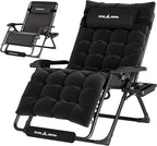 UDPATIO Oversized Zero Gravity Chair 29In XL Patio Reclining Chair with Cushion, Outdoor Folding Recliner with Pillows|Cup Holder|Foot Rest|Padded Headrest, Black, Support 500LB