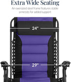 Best Choice Products Oversized Padded Zero Gravity Chair, Folding Outdoor Patio Recliner, XL Anti Gravity Lounger for Backyard w/Headrest, Cup Holder, Side Tray, Polyester Mesh - Black/Purple
