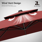 9x12FT Red Cantilever Outdoor Patio Umbrella with Base, Large Rectangular Offset Design, Double Top Heavy Duty Aluminum Frame & 360° Rotation for Pool Garden Deck Backyard