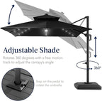 Best Choice Products 9x12ft LED Cantilever Patio Umbrella w/Base Included & 360° Rotation, Large Solar Offset Hanging Outdoor Sun Shade for Deck, Backyard Table w/Stand & Lights – Black