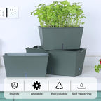 Window Box Planter 6 Pcs, 12.6 Inches Self Watering Rectangle Flower Plant Pots with Drainage Holes & Breathable Trays, Vegetable Planters for Windowsill Patio Garden Balcony Porch Yard (Dark Green)