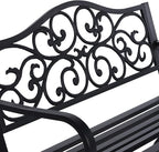 Sophia & William 50" Outdoor Garden Bench Patio Park Bench, Cast Iron Metal Frame Furniture with Floral Design Backrest for Porch Yard Lawn Deck, Black